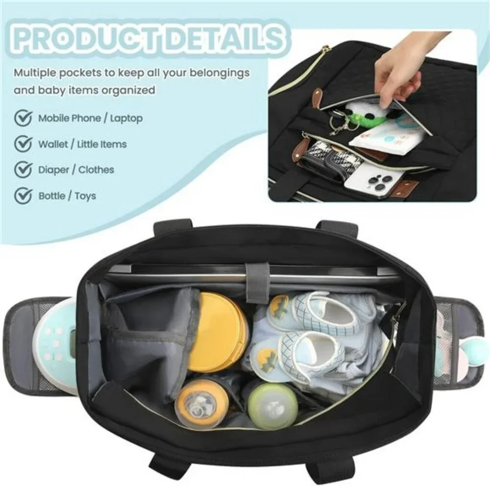 Large diaper bag tote travel baby bag with laptop sleeve for mom and dad